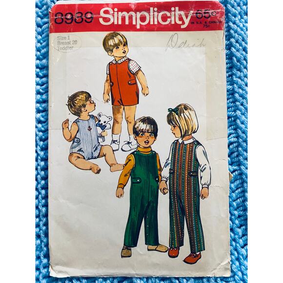 Simplicity 8989 Sewing pattern toddler overall romper 1960s size 1 - Picture 1 of 5